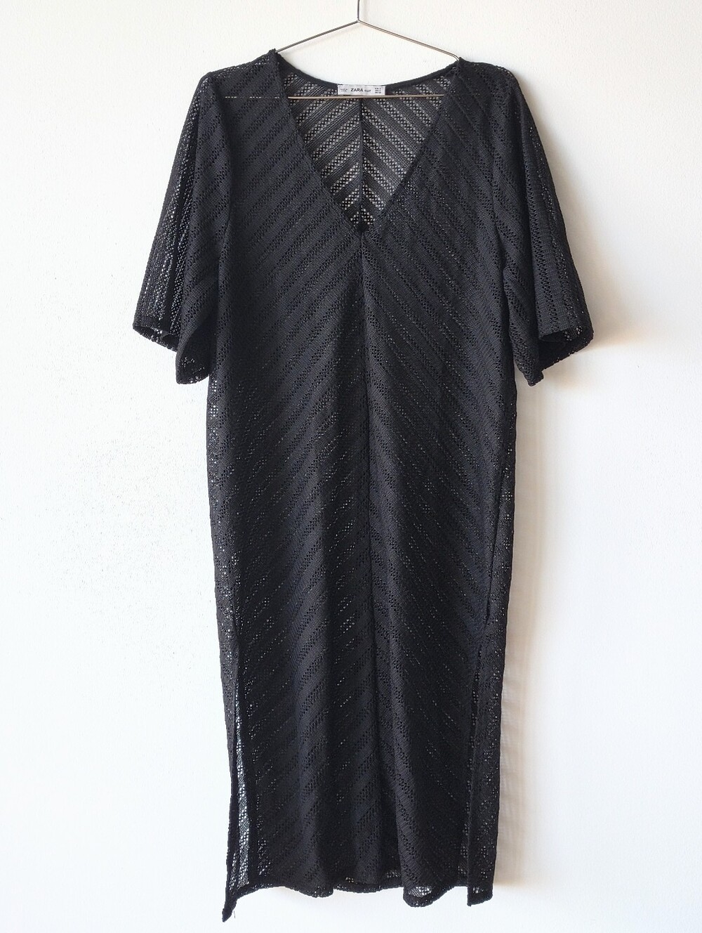 Zara Black Crochet V-Neck Swim Coverup